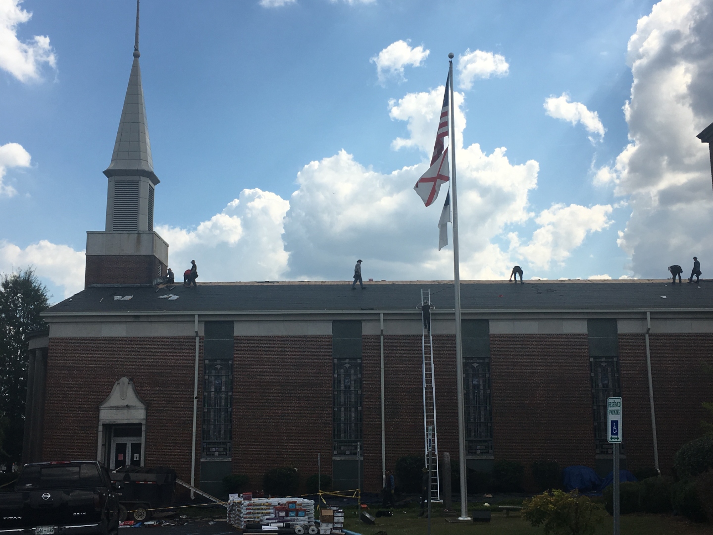 Pleasant Ridge Baptist Church — crew with flag
